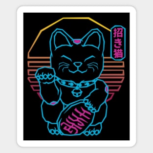 Maneki Neko Japanese Lucky Cat Retrowave 80s Aesthetic Magnet